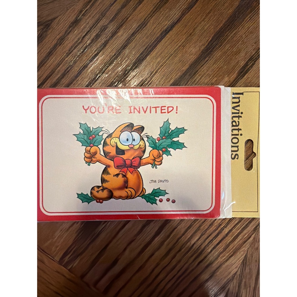 Vintage Garfield Christmas Party Invitations Gibson Jim Davis 8 Pack New Sealed